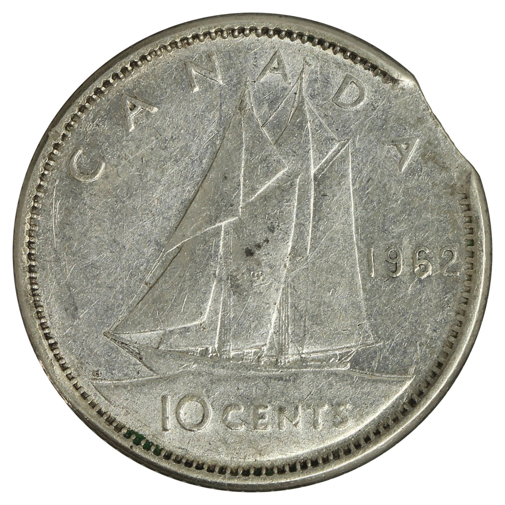 ERROR 1962 Canada 10-cents Clipped Planchet