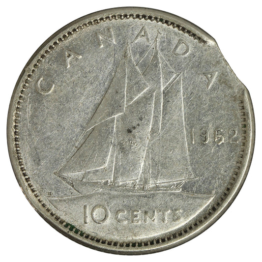 ERROR 1962 Canada 10-cents Clipped Planchet