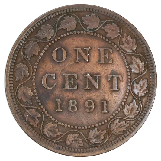 1891 LDLL Obv. 3 Canada 1-cent Extra Fine (EF40) Scratched, marks, or impaired
