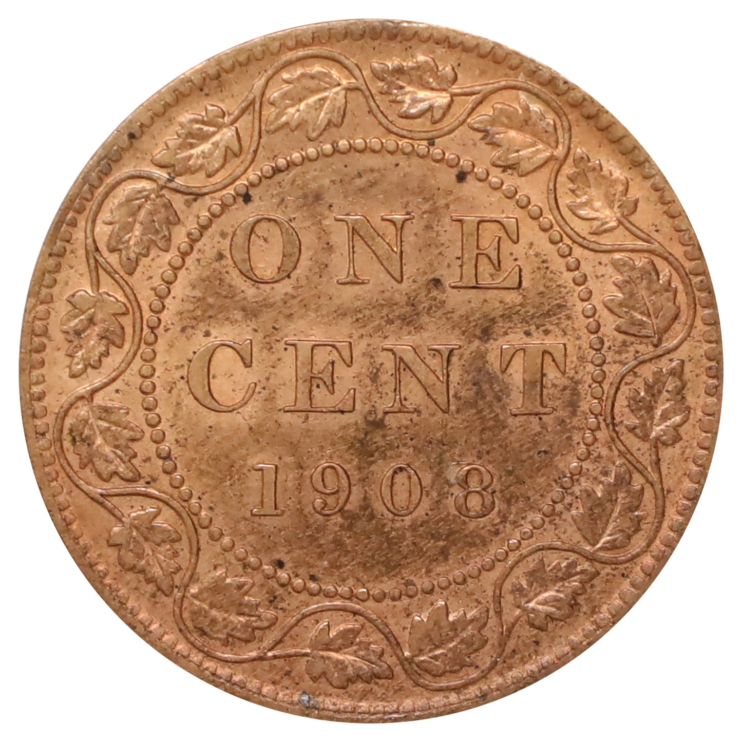 1908 Canada 1-cent Brilliant Uncirculated (MS63) Scratched, marks, or impaired