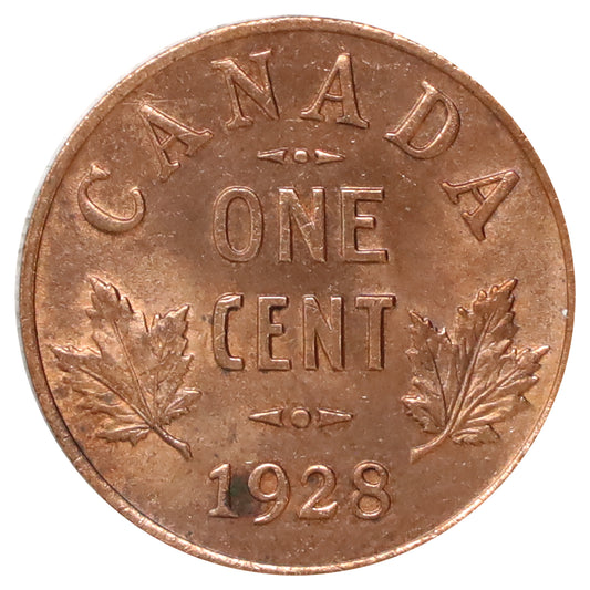 1928 Canada 1-cent Choice Brilliant Uncirculated (MS64) Scratched, marks, or impaired