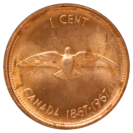 1967 Double Date Canada 1-cent Brilliant Uncirculated (MS64) Toned