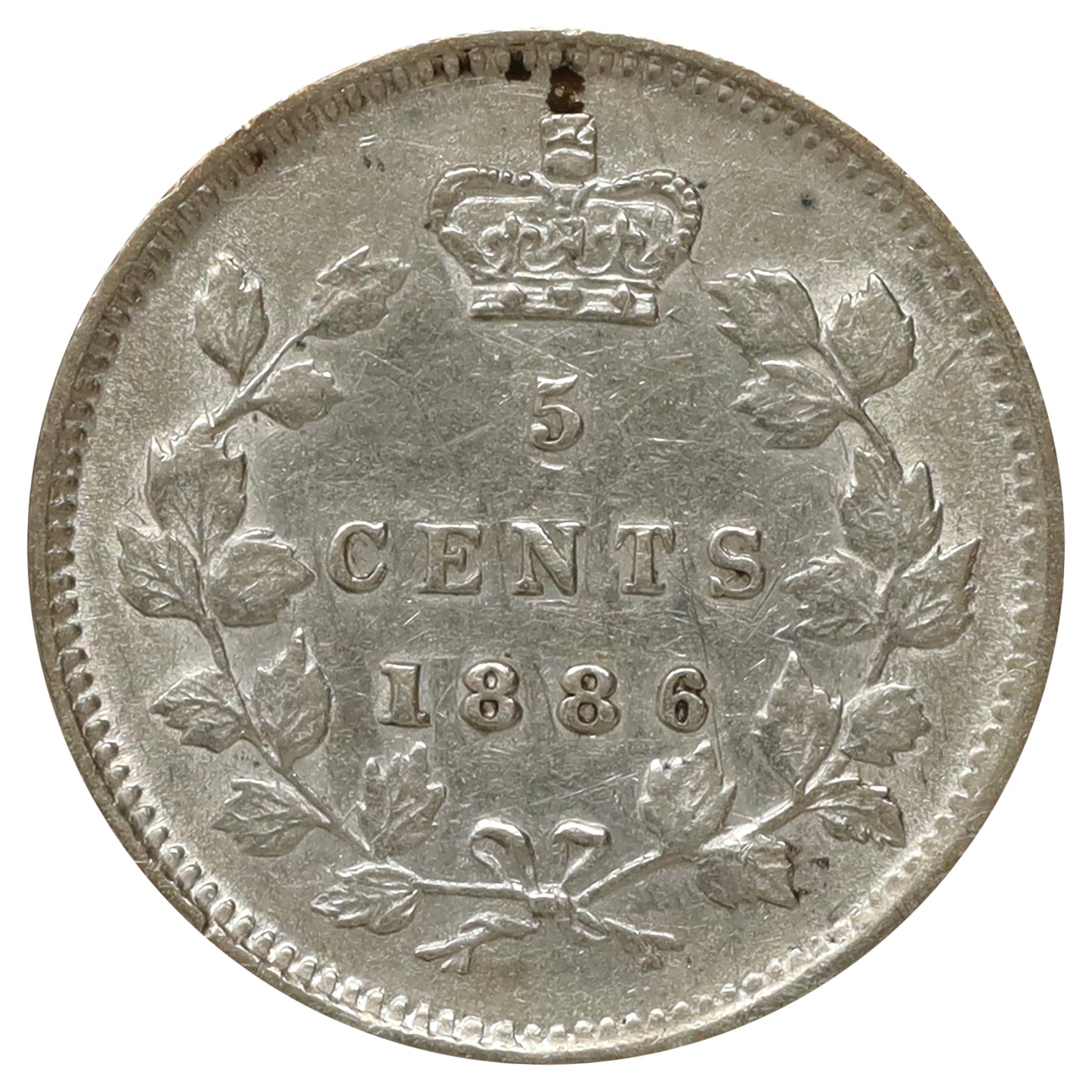 1886 Small 6 Canada 5-cents Almost Uncirculated (AU50) Scratched, marks, or impaired
