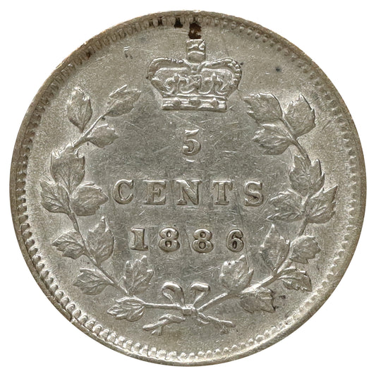 1886 Small 6 Canada 5-cents Almost Uncirculated (AU50) Scratched, marks, or impaired