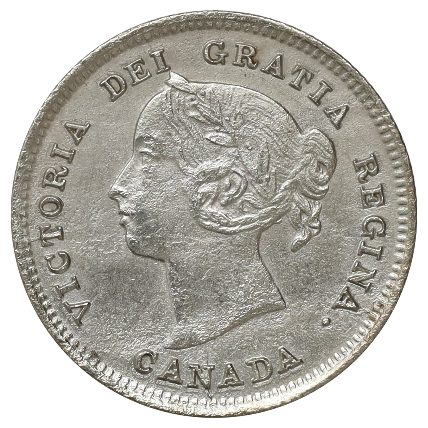 1891 Obv. 5 Canada 5-cents Almost Uncirculated (AU50) Corroded