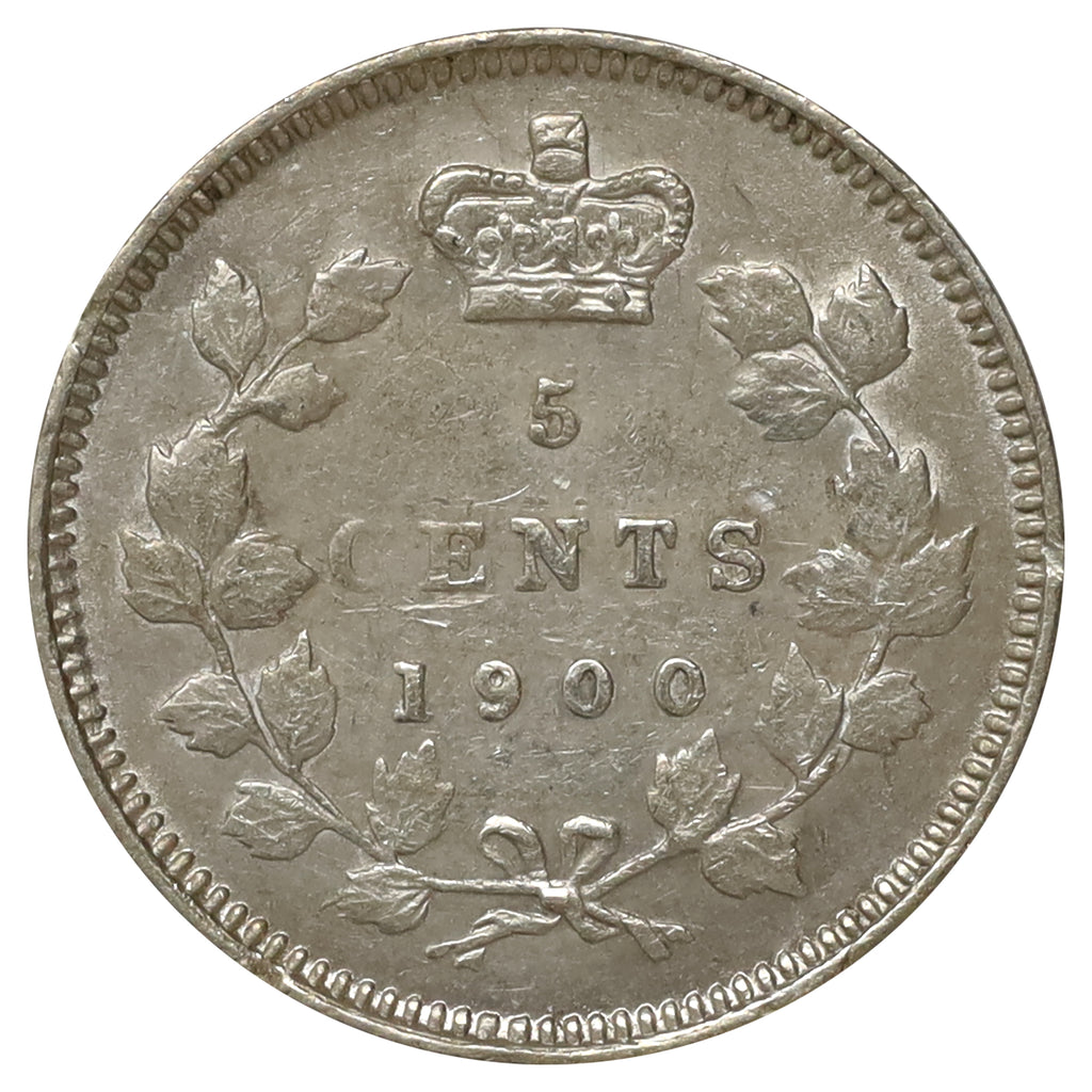 1900 Oval 0s Canada 5-cents Almost Uncirculated (AU50) Scratched, marks, or impaired