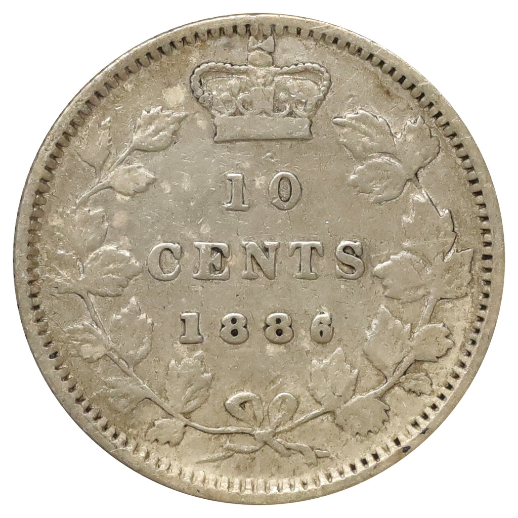1886 Small 6 Obv. 5 Canada 10-cents Fine (F12) Scratched, marks, or impaired