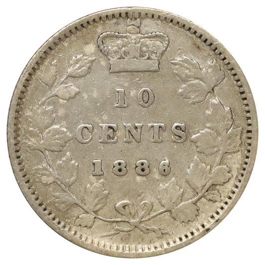 1886 Small 6 Obv. 5 Canada 10-cents Fine (F12) Scratched, marks, or impaired