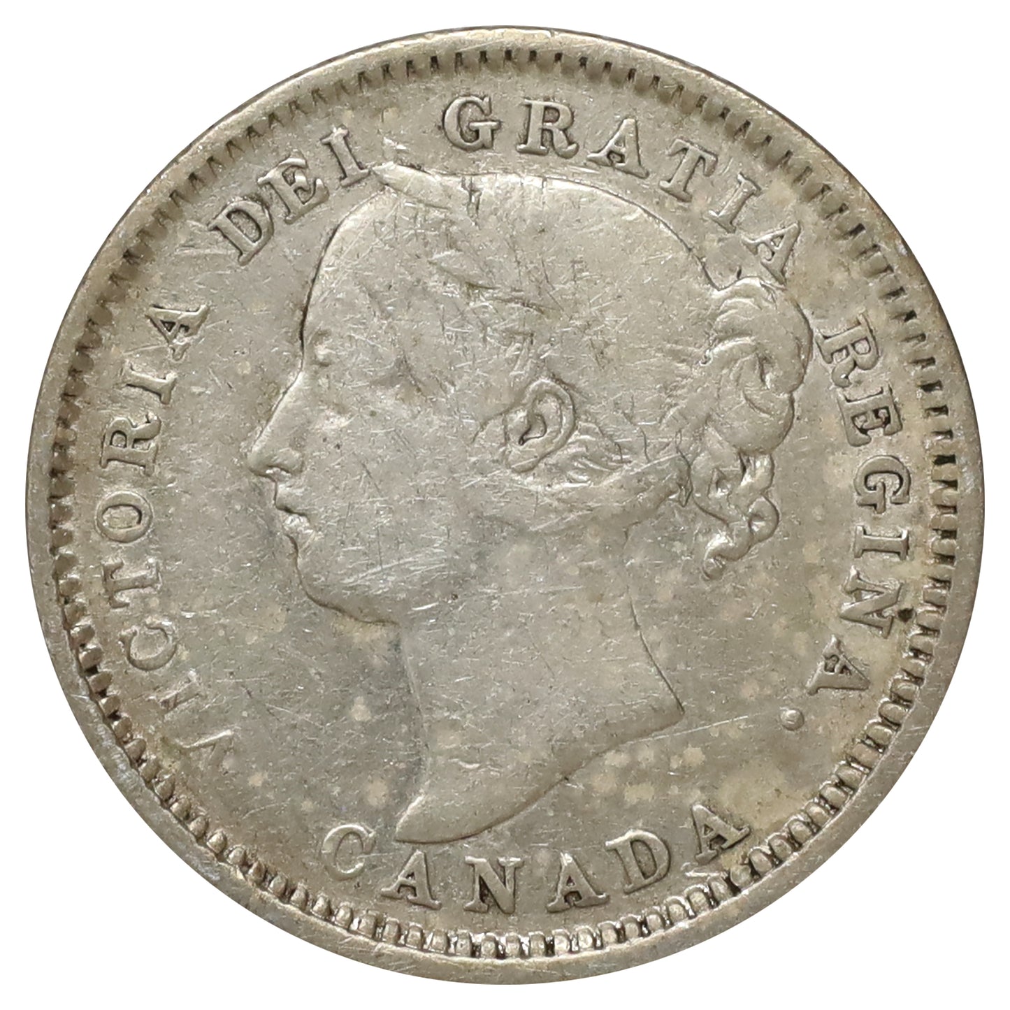 1886 Small 6 Obv. 5 Canada 10-cents Fine (F12) Scratched, marks, or impaired