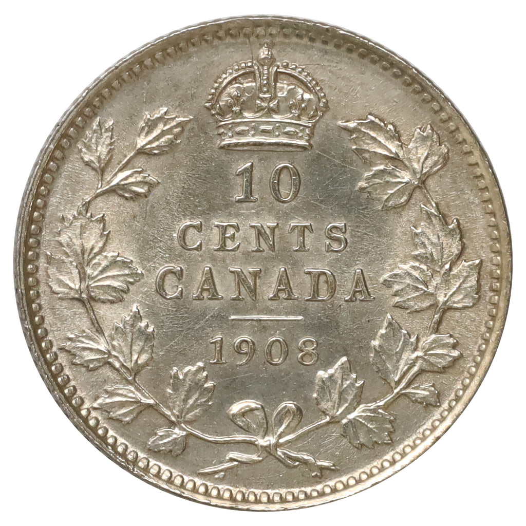 1908 Canada 10-cents Brilliant Uncirculated (MS63) Scratched, marks, or impaired