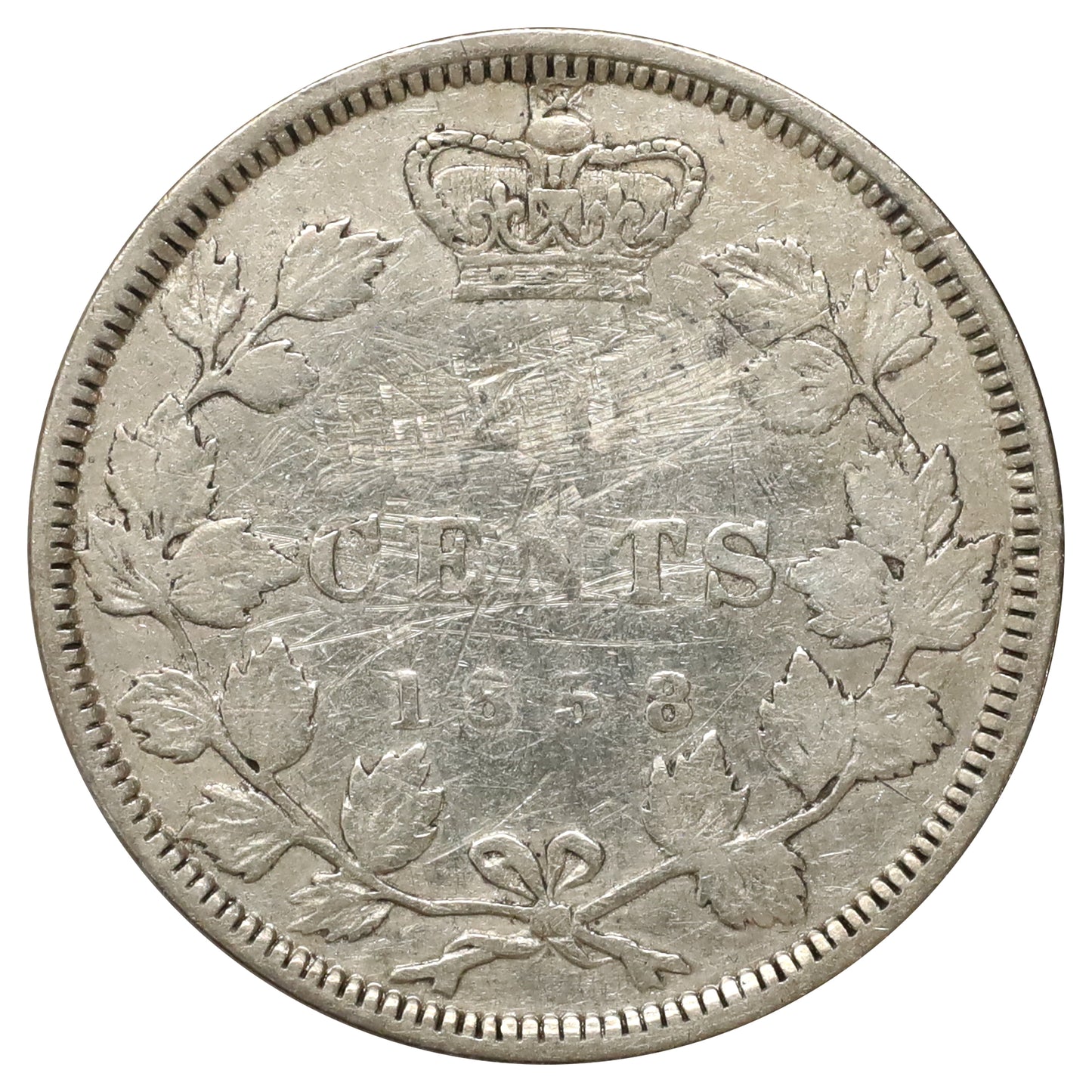 1858 Canada 20-cents Very Fine (VF20) Scratched, marks, or impaired