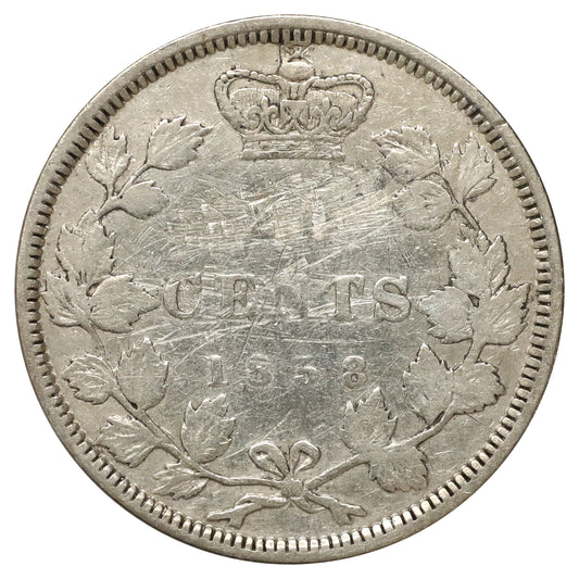 1858 Canada 20-cents Very Fine (VF20) Scratched, marks, or impaired