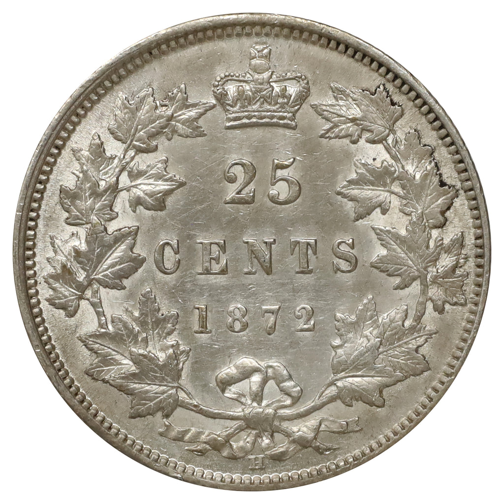 1872H Canada 25-cents Almost Uncirculated (AU50) Scratched, marks, or impaired