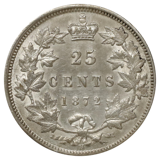 1872H Canada 25-cents Almost Uncirculated (AU50) Scratched, marks, or impaired