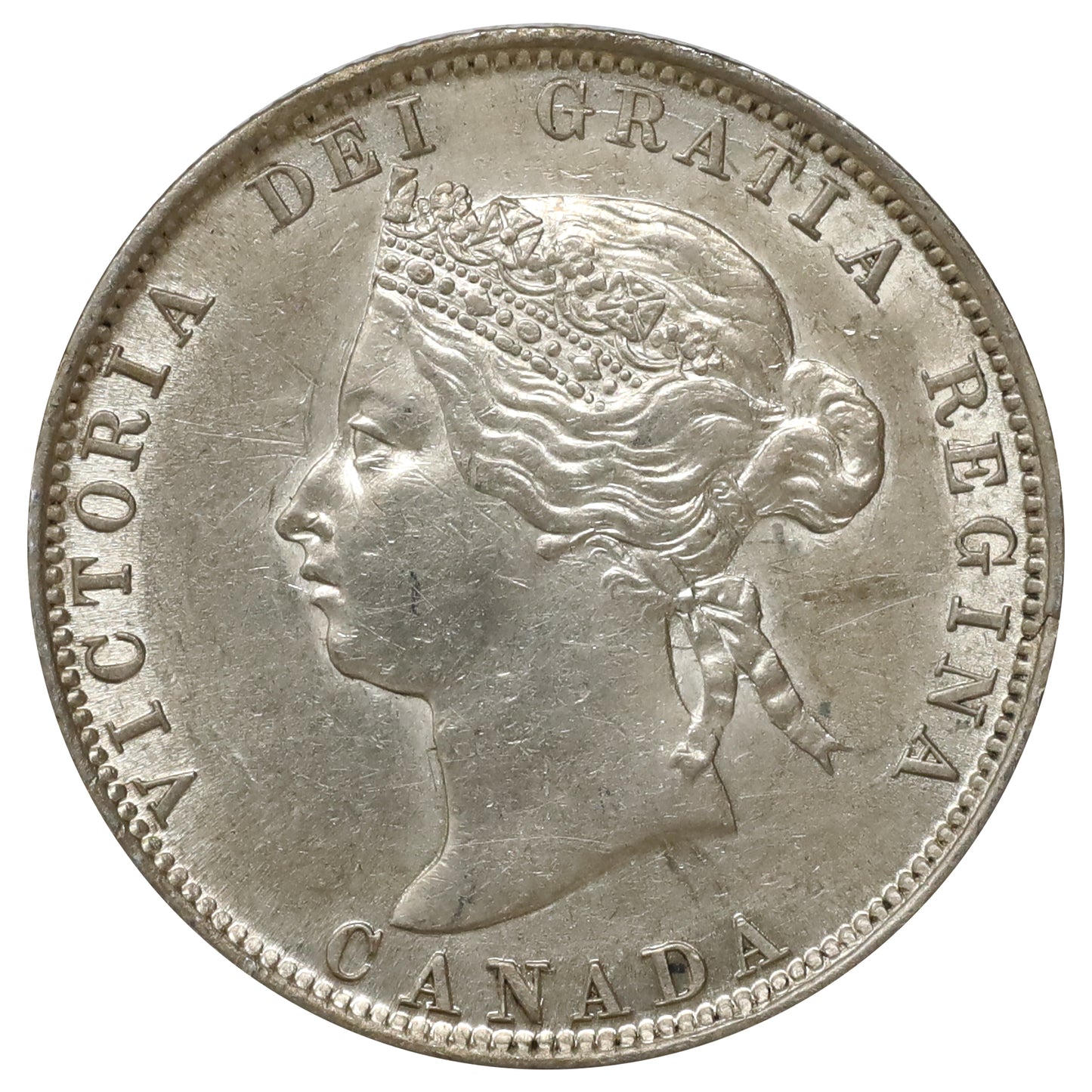 1872H Canada 25-cents Almost Uncirculated (AU50) Scratched, marks, or impaired