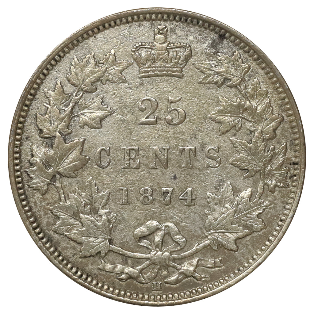 1874H Canada 25-cents Extra Fine (EF40) Pitting