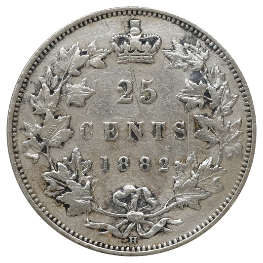 1882H Canada 25-cents Very Fine (VF20) Scratched, marks, or impaired