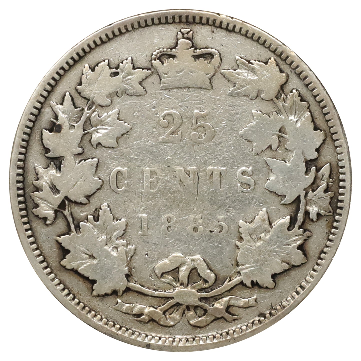 1885 Canada 25-cents Very Good (VG8) Scratched, marks, or impaired
