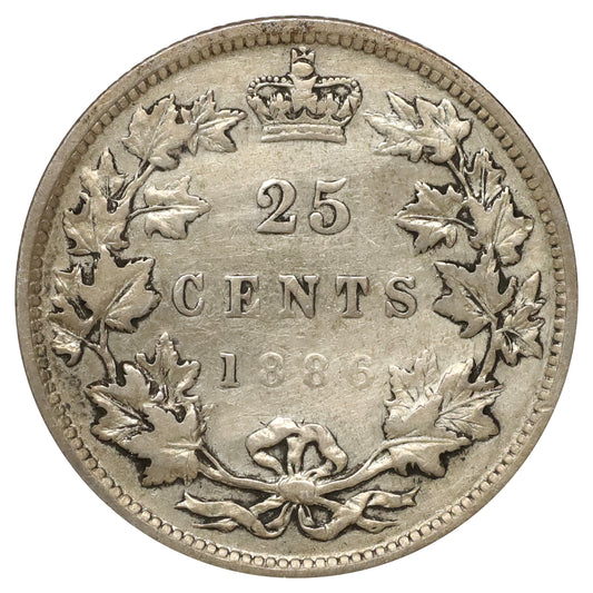 1886 6/7 Obv. 5 LBE Canada 25-cents F-VF (F15) Scratched, marks, or impaired