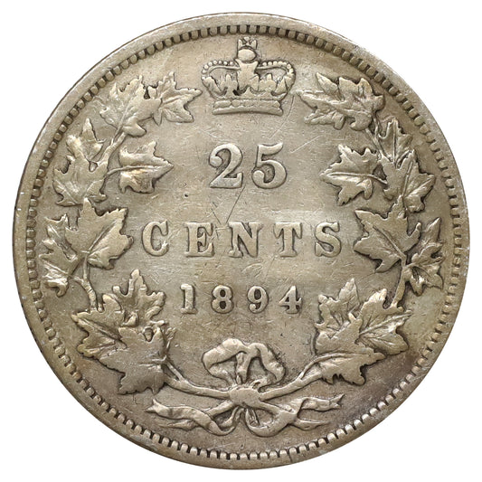 1894 Canada 25-cents Fine (F12) Scratched, marks, or impaired