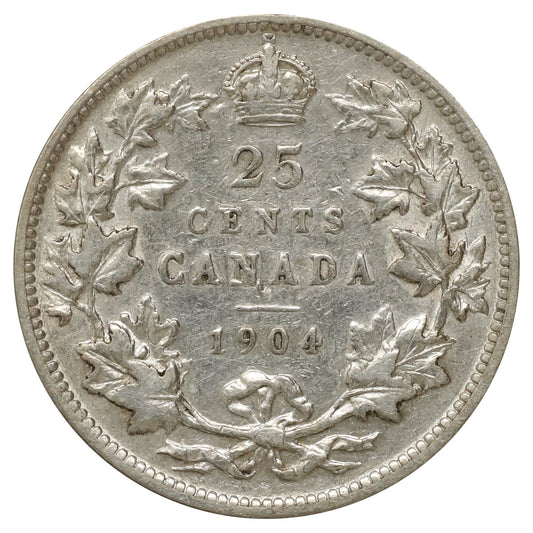 1904 Canada 25-cents VF-EF (VF30) Scratched, marks, or impaired