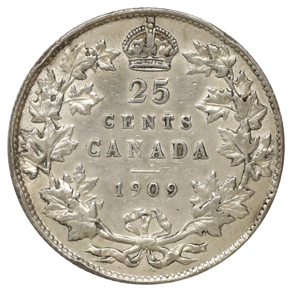 1909 Canada 25-cents VF-EF (VF30) Scratched, marks, or impaired