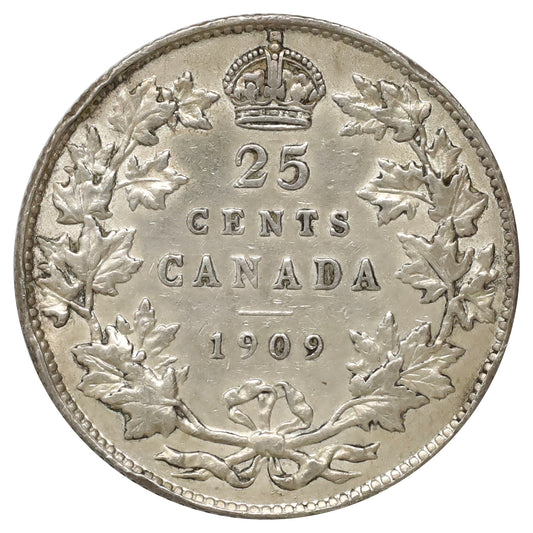 1909 Canada 25-cents VF-EF (VF30) Scratched, marks, or impaired