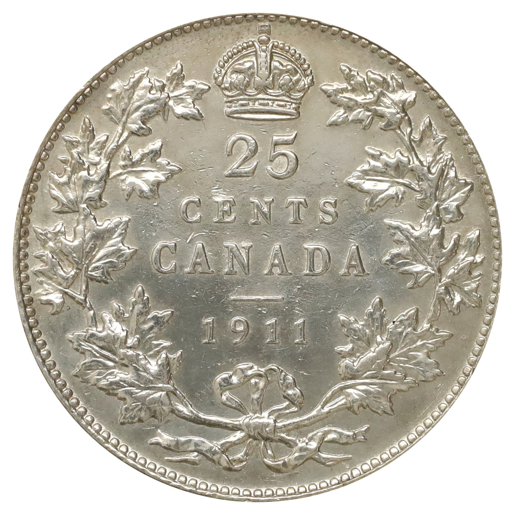 1911 Canada 25-cents Almost Uncirculated (AU50) Scratched, marks, or impaired