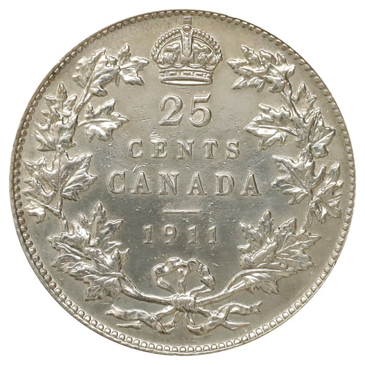 1911 Canada 25-cents Almost Uncirculated (AU50) Scratched, marks, or impaired