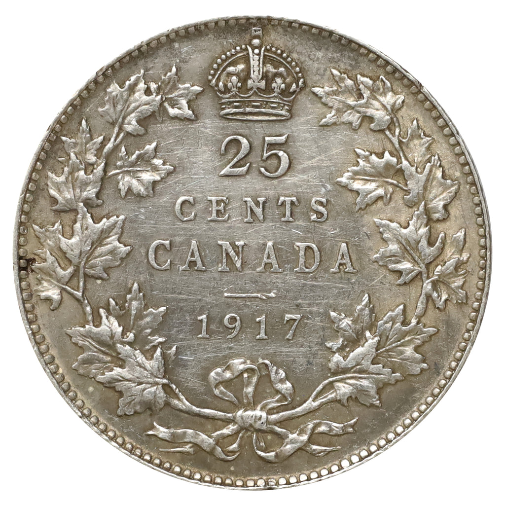1917 Canada 25-cents Almost Uncirculated (AU50) Scratched, marks, or impaired