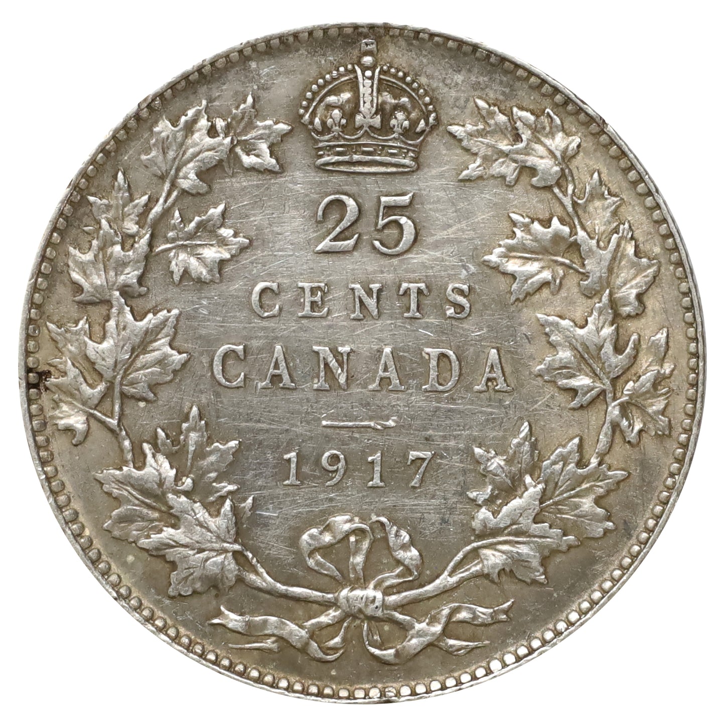 1917 Canada 25-cents Almost Uncirculated (AU50) Scratched, marks, or impaired