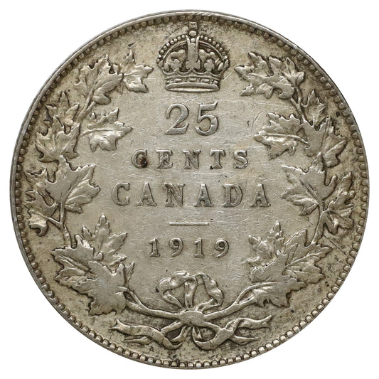 1919 Canada 25-cents Very Fine (VF20) Scratched, marks, or impaired