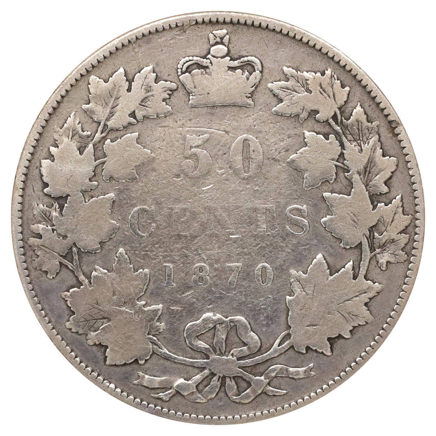 1870 LCW Canada 50-cents Very Good (VG8) Scratched, marks, or impaired