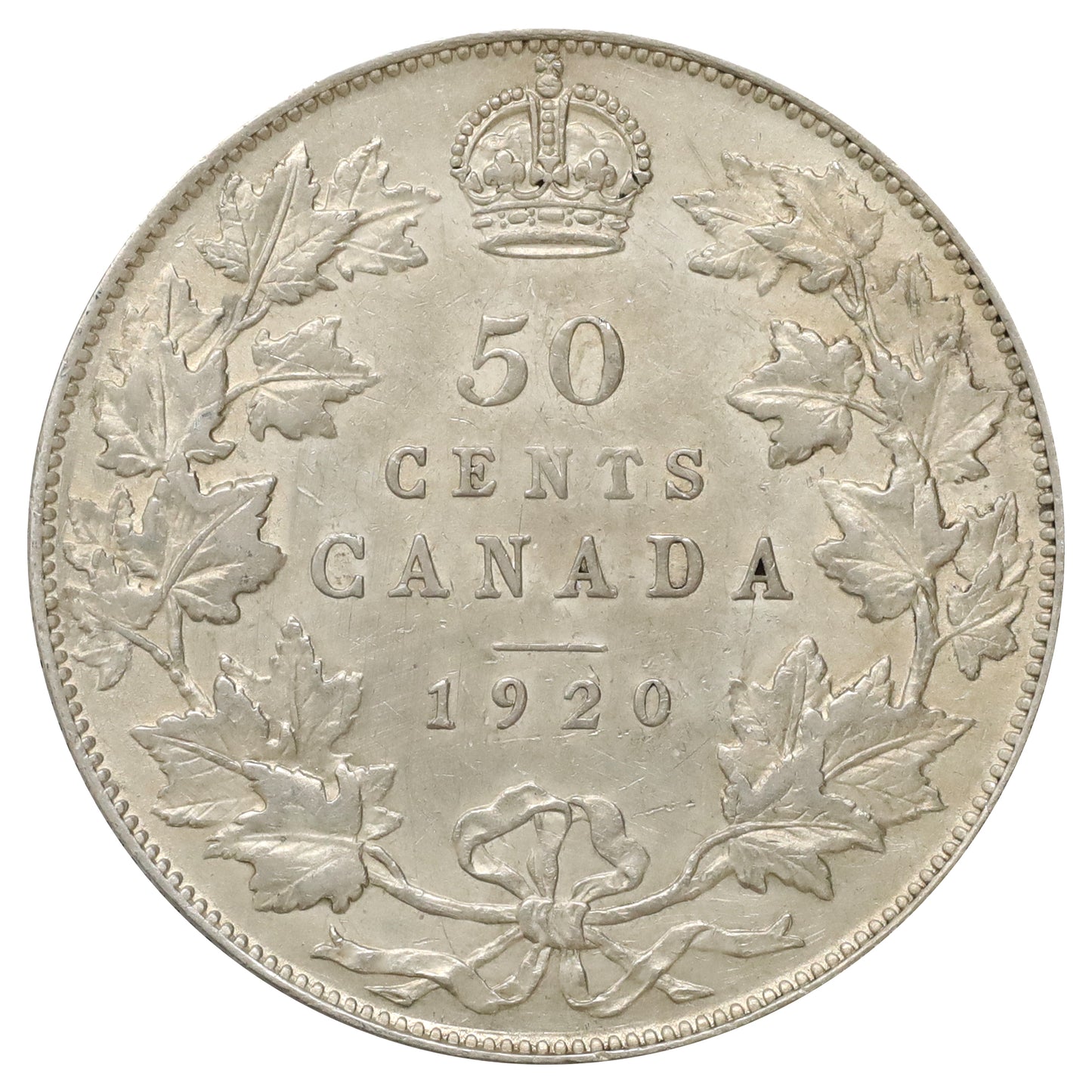 1920 Small 0 Canada 50-cents AU-UNC (AU55) Scratched, marks, or impaired