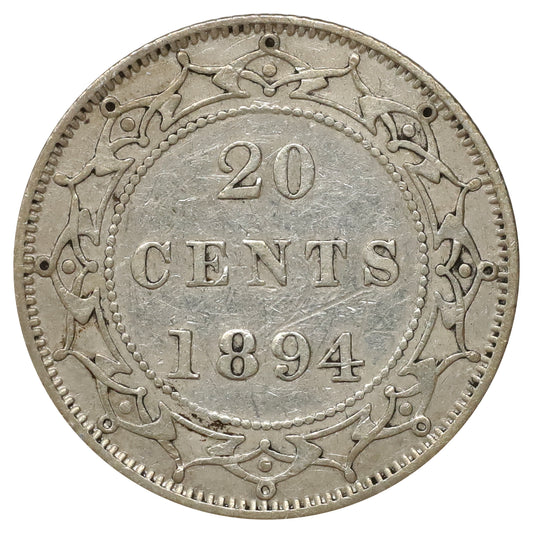 1894 Obv. 1 Newfoundland 20-cents VF-EF (VF30) Scratched, marks, or impaired