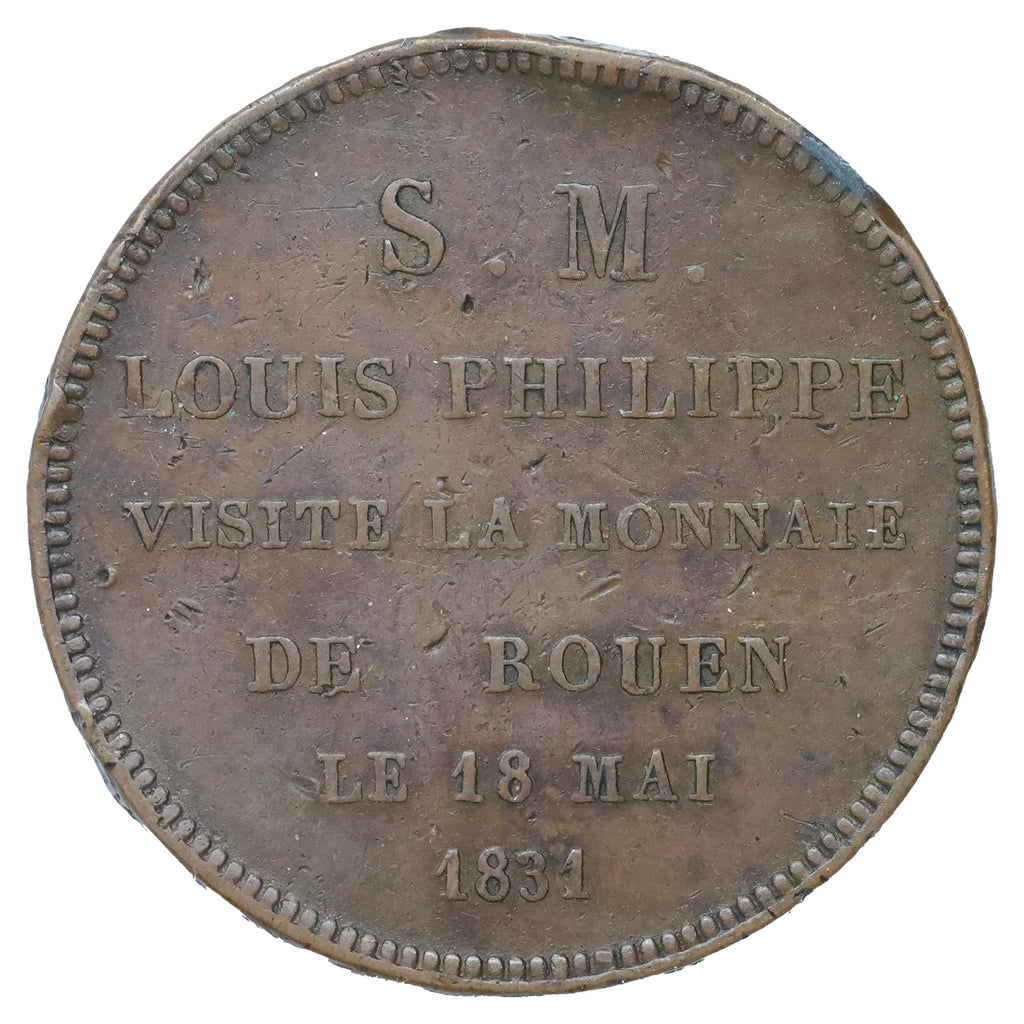 France 1831 Louis Philippe I Rouen Mint Visit 5 Francs Medallion Very Good (VG8) DOD