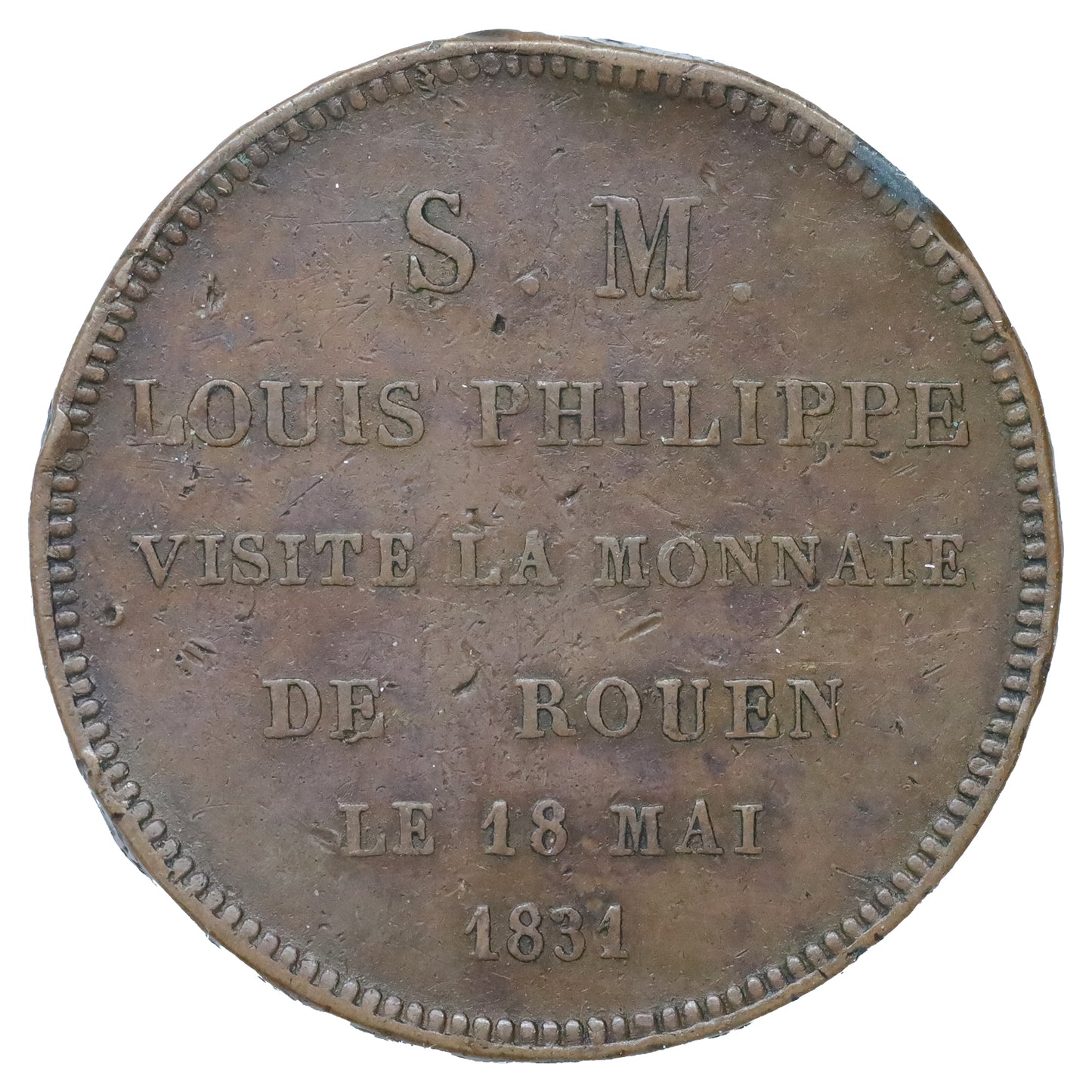 France 1831 Louis Philippe I Rouen Mint Visit 5 Francs Medallion Very Good (VG8) DOD