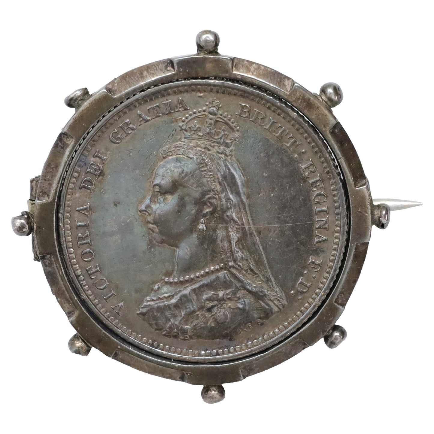 Great Britain 1887 1 Shilling Sterling Bezel Brooch (DOD)
