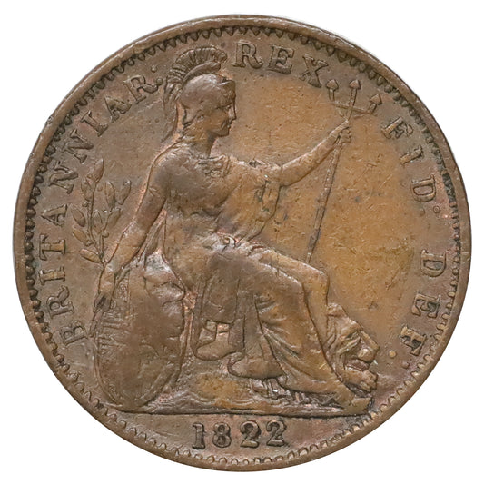 Great Britain 1822 George IV 1 Farthing Extra Fine (EF40) Rim Bump