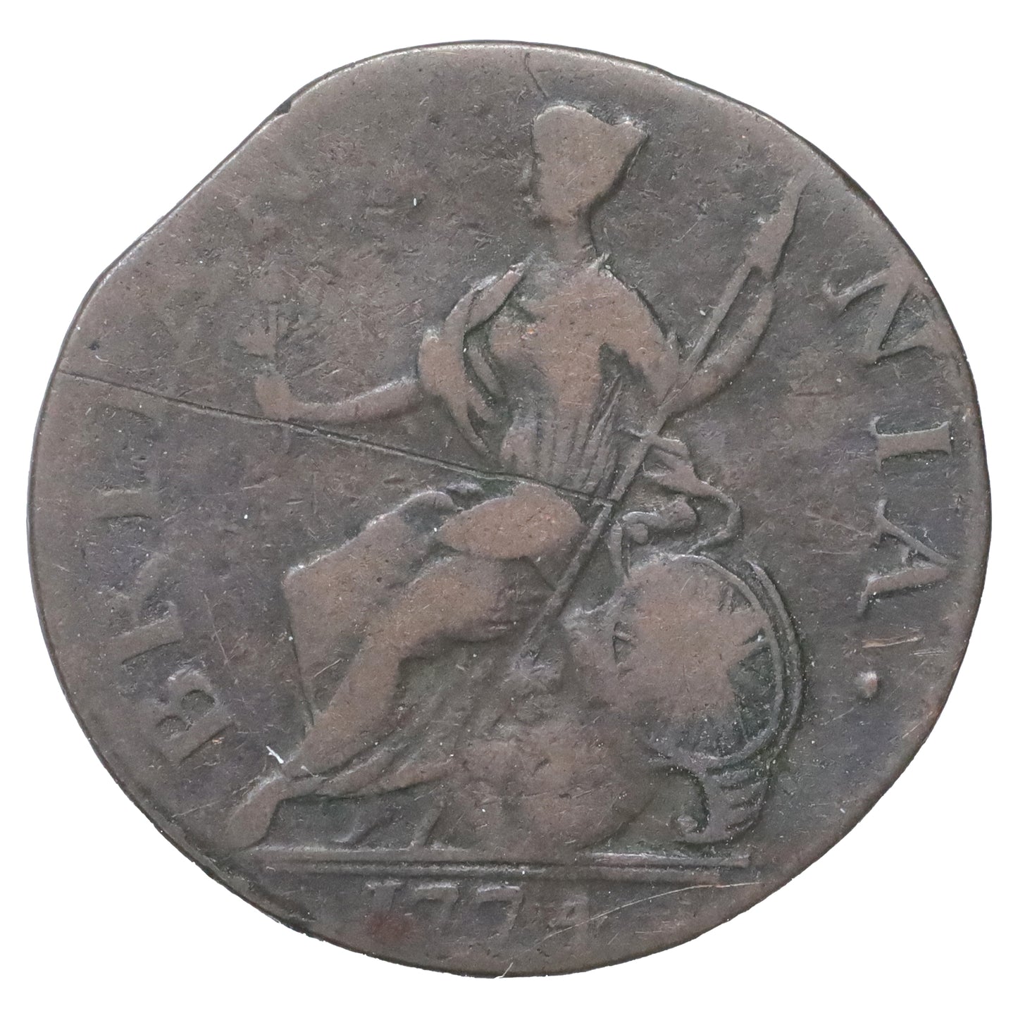 Great Britain 1774 George III Halfpenny F-VF (F15) Rim Bump