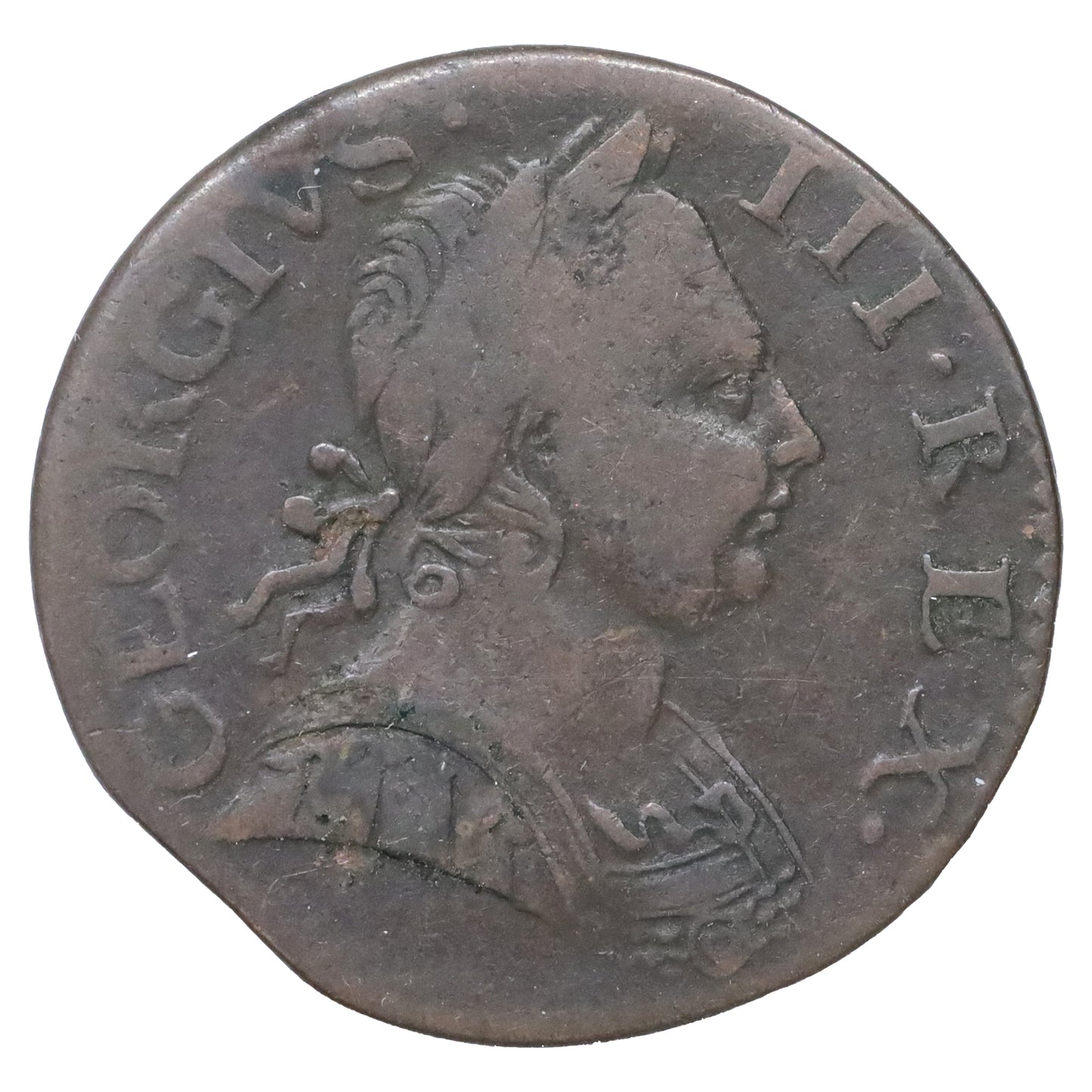 Great Britain 1774 George III Halfpenny F-VF (F15) Rim Bump