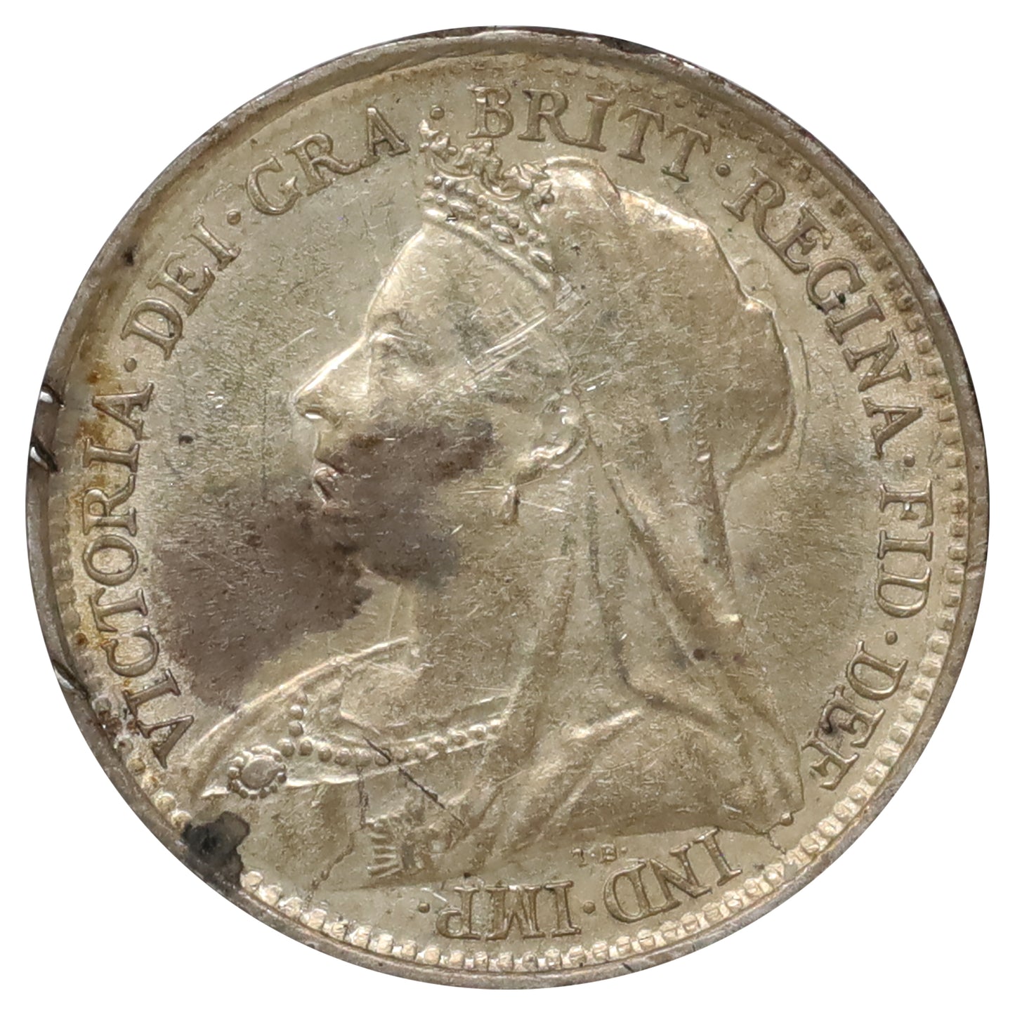 Great Britain 1894 Threepence Almost Uncirculated (AU50) Scratched, marks, or impaired