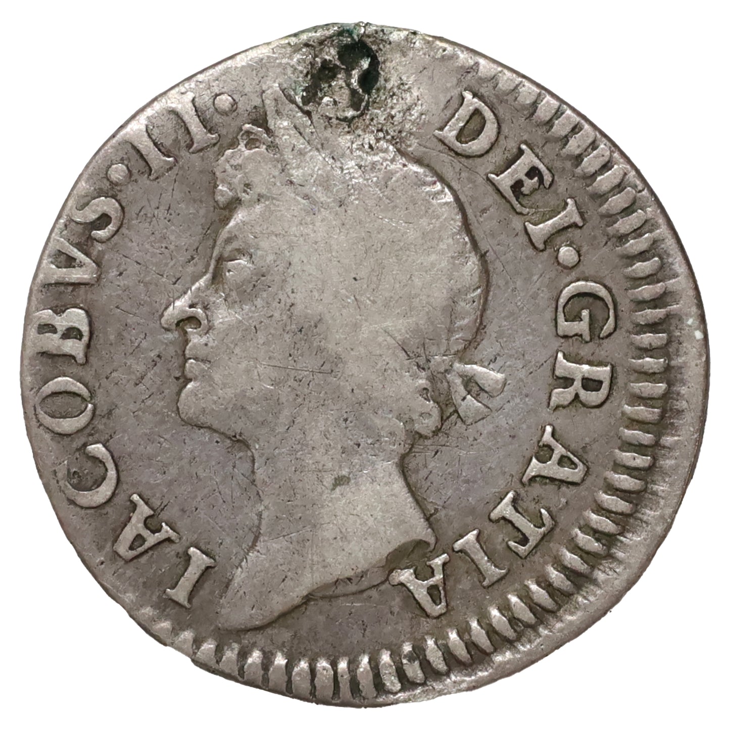 Great Britain 1686/7 James II Fourpence VG-F (VG10) Scratched, marks, or impaired