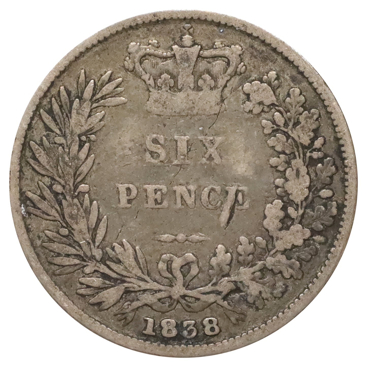 Great Britain 1838 Sixpence Very Good (VG8) Scratched, marks, or impaired