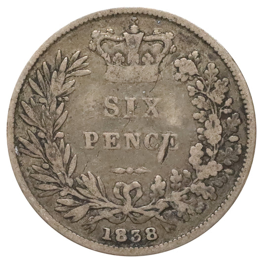Great Britain 1838 Sixpence Very Good (VG8) Scratched, marks, or impaired