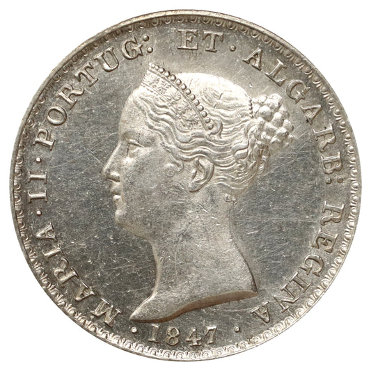 Portugal 1847 Maria II 500 Reis AU-UNC (AU55) Scratched, marks, or impaired