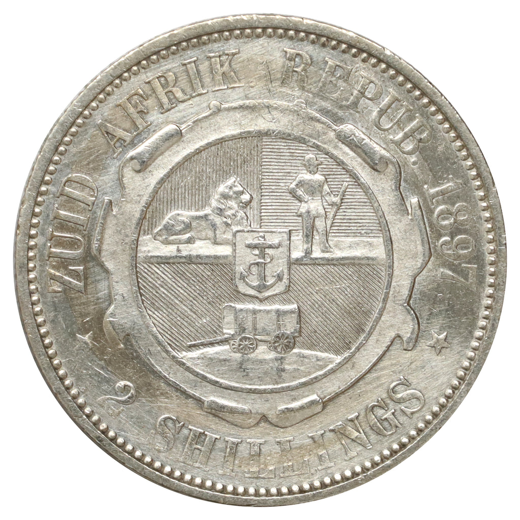South Africa 1897 2 Shillings EF-AU (EF45) Scratched, marks, or impaired