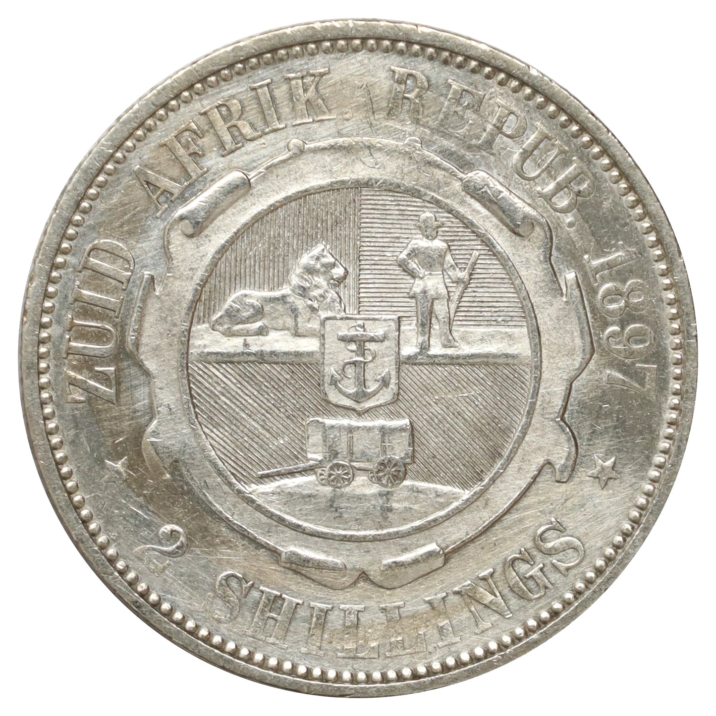 South Africa 1897 2 Shillings EF-AU (EF45) Scratched, marks, or impaired