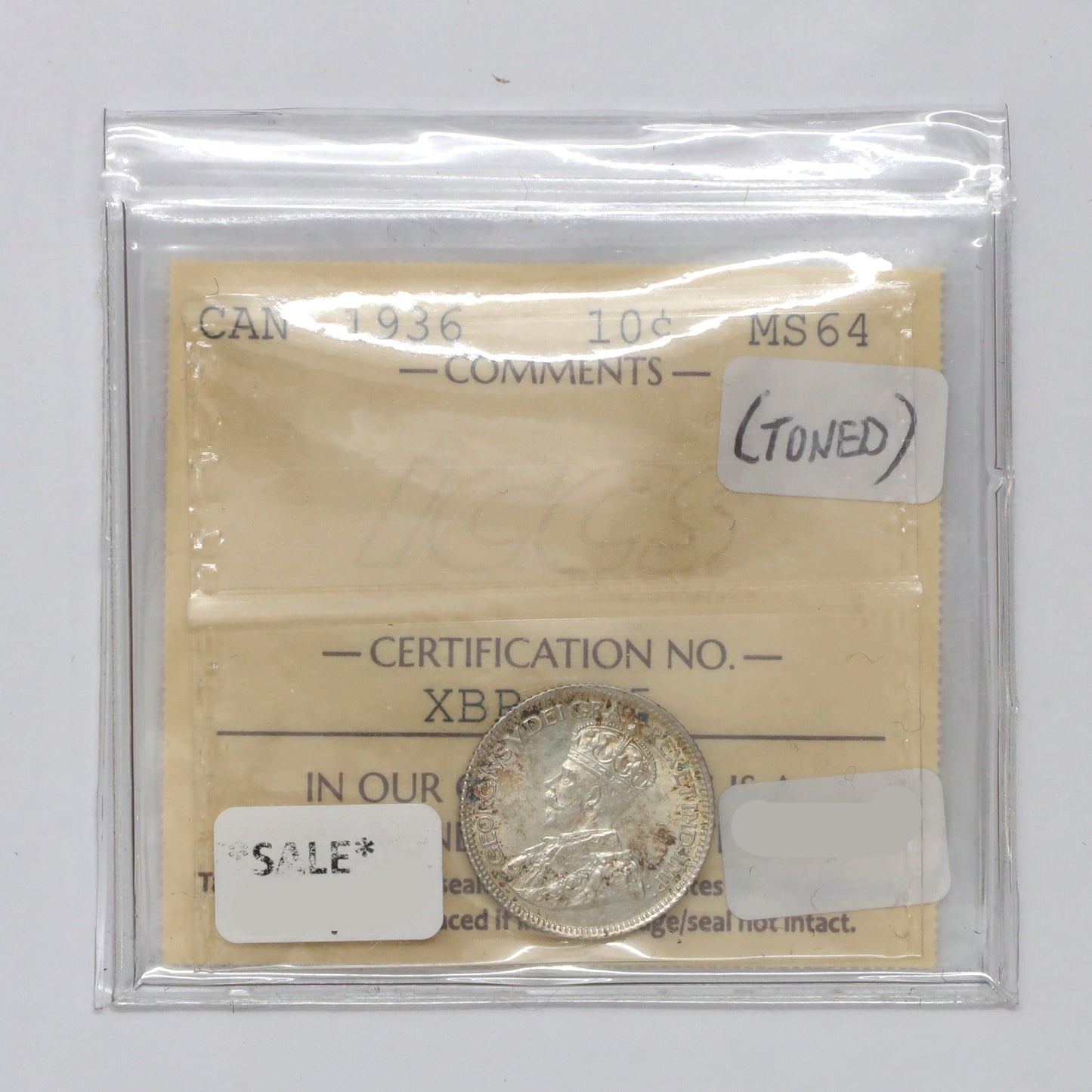 1936 Canada 10-cents ICCS Certified MS64 (Toned)