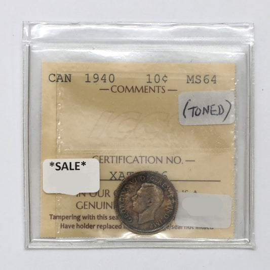 1940 Canada 10-cents ICCS Certified MS64 (Toned)